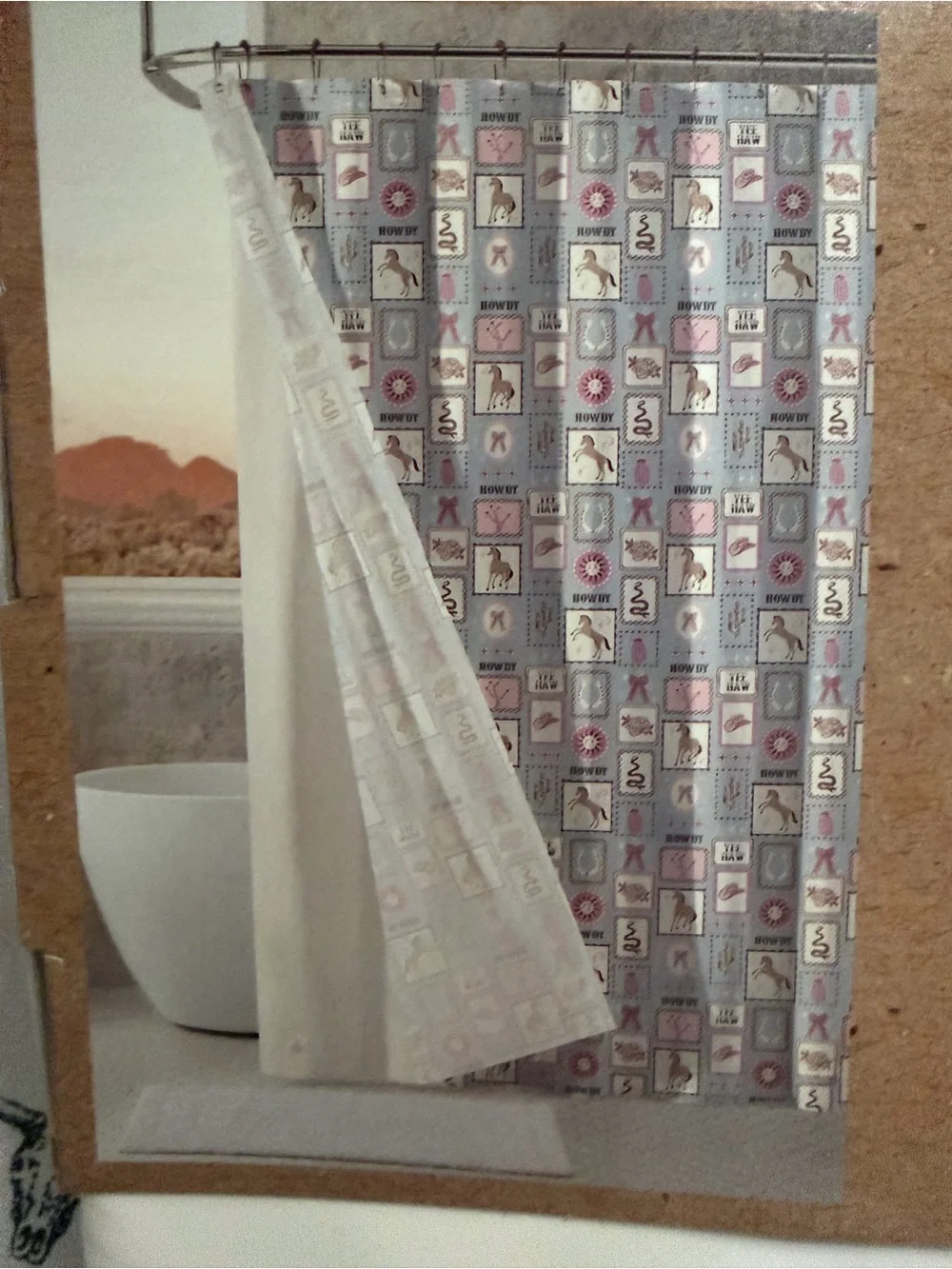 Wrangler Western Shower Curtain Set – Pink, White, Light Blue & Tan